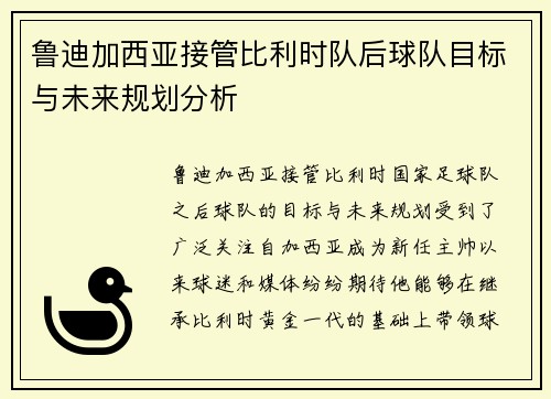 鲁迪加西亚接管比利时队后球队目标与未来规划分析 鲁迪加西亚接管比利时队后球队目标与未来规划分析